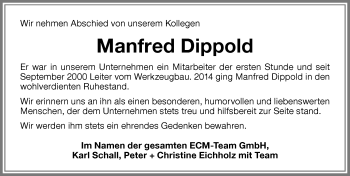 Traueranzeige von Manfred Dippold von Memminger Zeitung