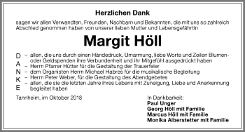 Traueranzeige von Margit Höll von Memminger Zeitung