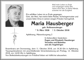 Traueranzeige von Maria Hausberger von Allgäuer Zeitung, Kaufbeuren/Buchloe