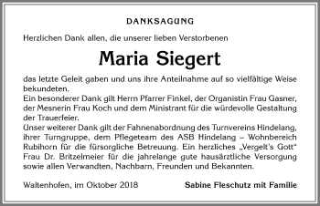 Traueranzeige von Maria Siegert von Allgäuer Anzeigeblatt