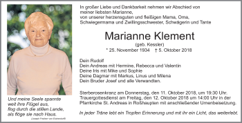 Traueranzeige von Marianne Klement von Allgäuer Zeitung, Füssen