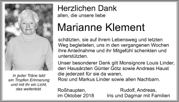 Traueranzeige von Marianne Klement von Allgäuer Zeitung, Füssen