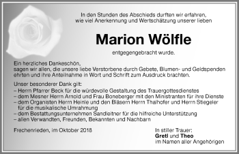 Traueranzeige von Marion Wölfle von Memminger Zeitung