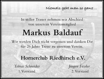 Traueranzeige von Markus Baldauf von Der Westallgäuer