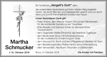 Traueranzeige von Martha Schmucker von Memminger Zeitung