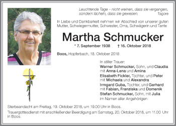 Traueranzeige von Martha Schmucker von Memminger Zeitung