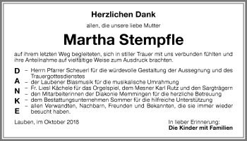 Traueranzeige von Martha Stempfle von Memminger Zeitung