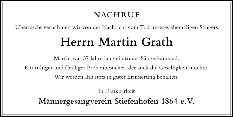  Traueranzeige für Martin Grath vom 16.10.2018 aus Der Westallgäuer