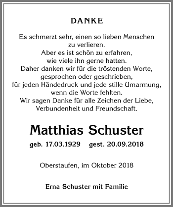Traueranzeige von Matthias Schuster von Allgäuer Anzeigeblatt