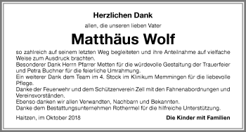 Traueranzeige von Matthäus Wolf von Memminger Zeitung