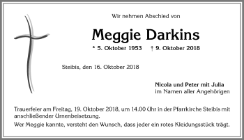 Traueranzeige von Meggie Darkins von Allgäuer Anzeigeblatt