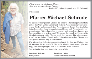 Traueranzeige von Michael Schrode von Allgäuer Zeitung, Kaufbeuren/Buchloe