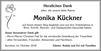 Traueranzeige von Monika Kückner von Allgäuer Zeitung, Kaufbeuren/Buchloe