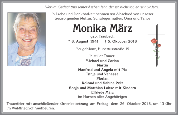 Traueranzeige von Monika März von Allgäuer Zeitung, Kaufbeuren/Buchloe