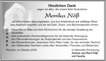 Traueranzeige von Monika Nöß von Allgäuer Zeitung, Füssen