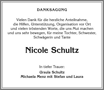 Traueranzeige von Nicole Schultz von Allgäuer Anzeigeblatt