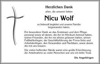Traueranzeige von Nicu Wolf von Allgäuer Zeitung,Kempten