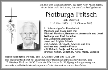 Traueranzeige von Notburga Fritsch von Allgäuer Zeitung, Marktoberdorf