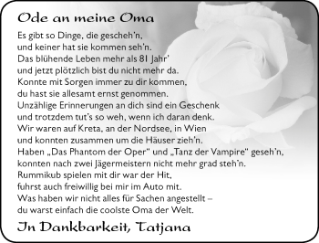 Traueranzeige von Oma  von Der Westallgäuer