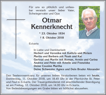 Traueranzeige von Otmar Kennerknecht von Allgäuer Anzeigeblatt