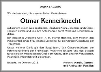 Traueranzeige von Otmar Kennerknecht von Allgäuer Anzeigeblatt