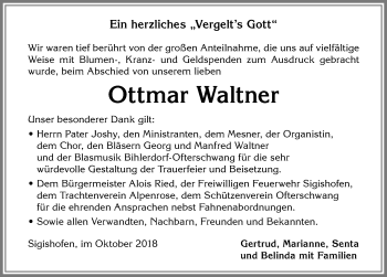 Traueranzeige von Ottmar Waltner von Allgäuer Anzeigeblatt