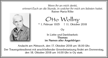 Traueranzeige von Otto Wollny von Allgäuer Zeitung,Kempten