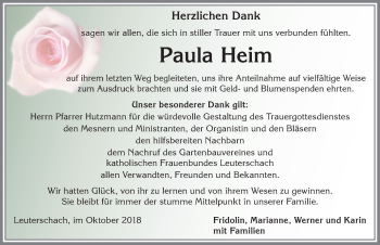 Traueranzeige von Paula Heim von Allgäuer Zeitung, Marktoberdorf