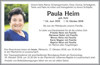 Traueranzeige von Paula Heim von Allgäuer Zeitung, Marktoberdorf