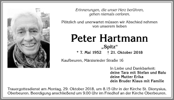 Traueranzeige von Peter Hartmann von Allgäuer Zeitung, Kaufbeuren/Buchloe