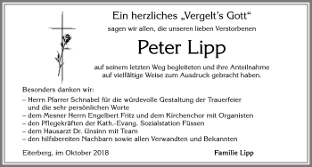 Traueranzeige von Peter Lipp von Allgäuer Zeitung, Füssen