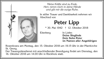 Traueranzeige von Peter Lipp von Allgäuer Zeitung, Füssen