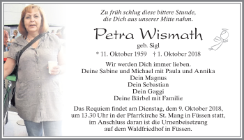 Traueranzeige von Petra Wismath von Allgäuer Zeitung, Füssen