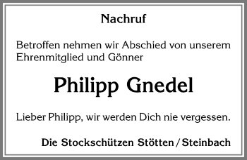 Traueranzeige von Philipp Gnedel von Allgäuer Zeitung, Marktoberdorf