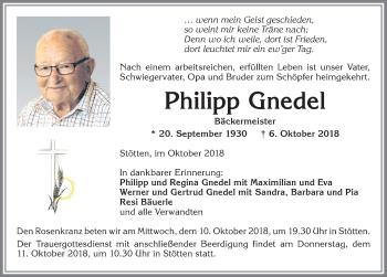 Traueranzeige von Philipp Gnedel von Allgäuer Zeitung, Marktoberdorf