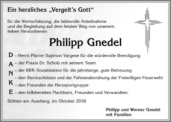 Traueranzeige von Philipp Gnedel von Allgäuer Zeitung, Marktoberdorf
