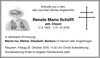 Traueranzeige von Renate Maria Schöffl von Memminger Zeitung