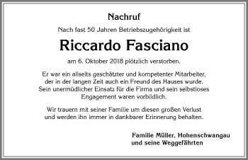 Traueranzeige von Riccardo Fasciano von Allgäuer Zeitung, Füssen