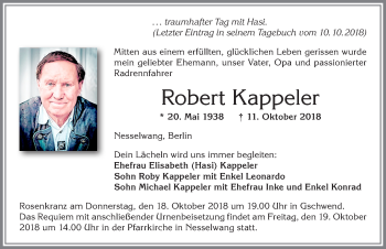 Traueranzeige von Robert Kappeler von Allgäuer Zeitung