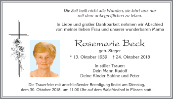 Traueranzeige von Rosemarie Beck von Allgäuer Zeitung, Füssen