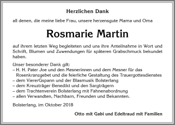 Traueranzeige von Rosmarie Martin von Allgäuer Anzeigeblatt