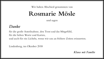 Traueranzeige von Rosmarie Mösle von Der Westallgäuer
