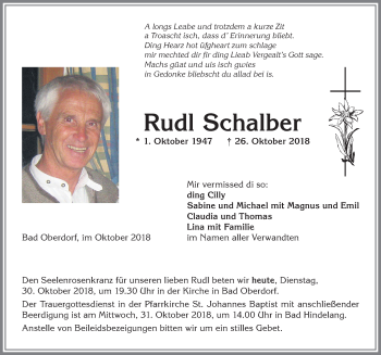 Traueranzeige von Rudl Schalber von Allgäuer Anzeigeblatt