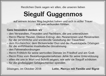Traueranzeige von Siegulf Guggemos von Allgäuer Zeitung, Kaufbeuren/Buchloe