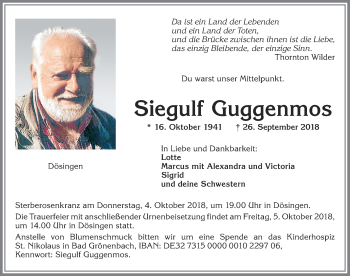 Traueranzeige von Siegulf Guggenmos von Allgäuer Zeitung, Kaufbeuren/Buchloe