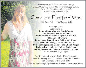 Traueranzeige von Susanne Pfeiffer-Kühn von Allgäuer Zeitung, Füssen
