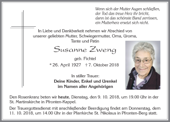 Traueranzeige von Susanne Zweng von Allgäuer Zeitung, Füssen
