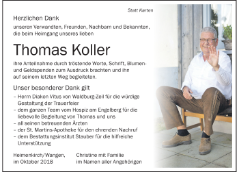 Traueranzeige von Thomas Koller von Der Westallgäuer