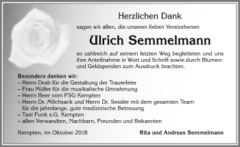 Traueranzeige von Ulrich Semmelmann von Allgäuer Zeitung,Kempten