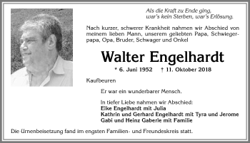 Traueranzeige von Walter Engelhardt von Allgäuer Zeitung, Kaufbeuren/Buchloe